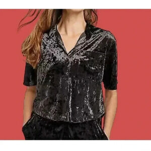 Star Above - Women's Sleep Shirt Short Sleeve Front Button Down - Black - Small